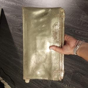 Alice and olivia distressed gold leather evening clutch